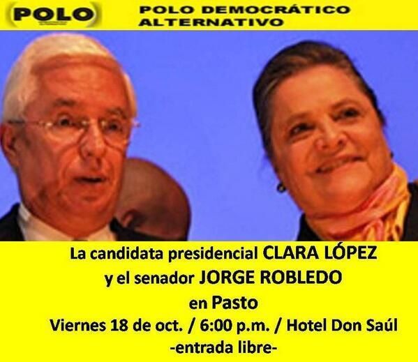 Este viernes Jorge Robledo y Clara Lopez visitarán Pasto