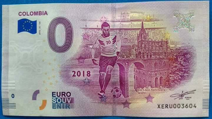 En Europa, se venden billetes de 0 € Euro Souvenir alusivos a Nariño-Colombia