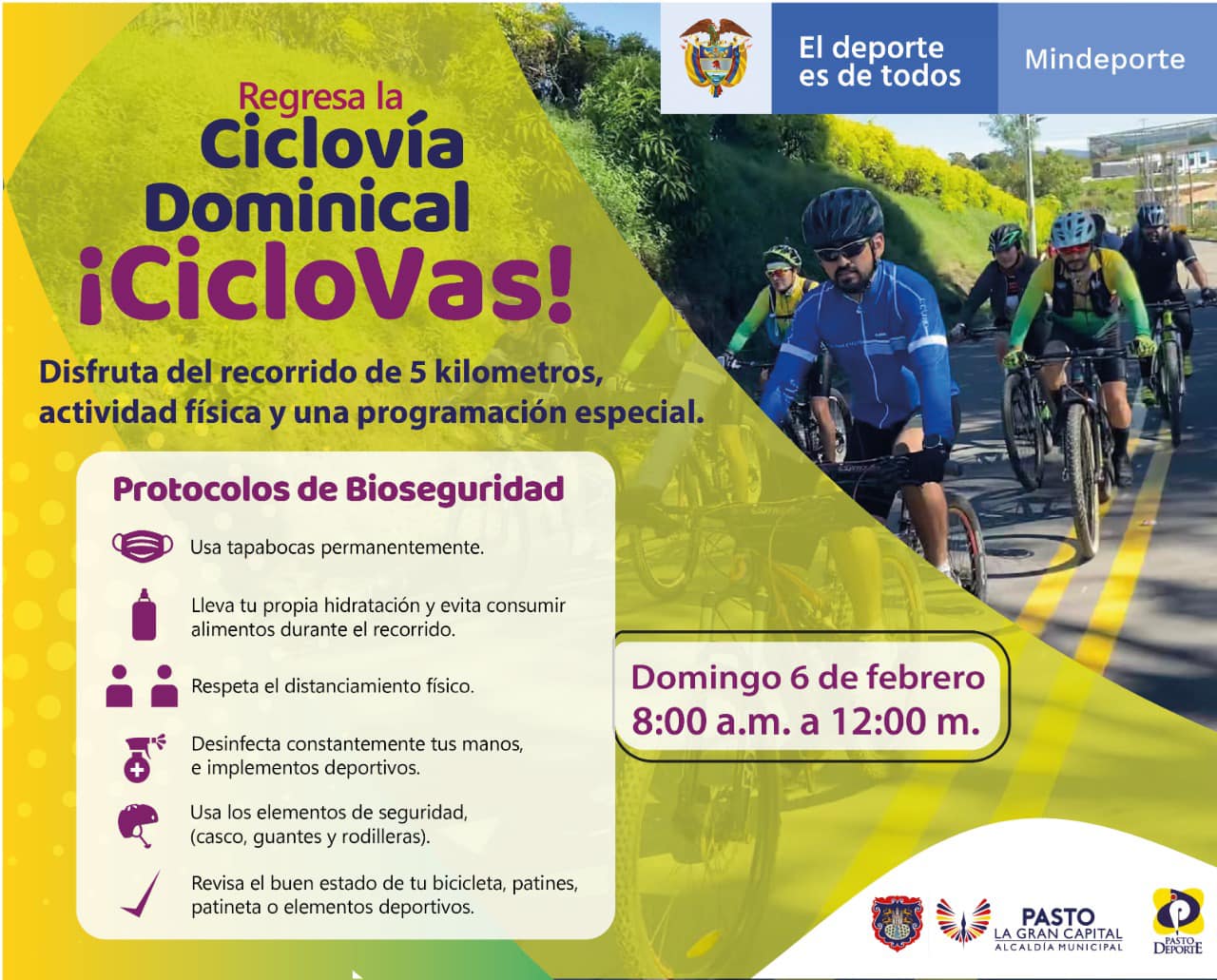 Este 6 de febrero se reactiva la Ciclovía Dominical, CicloVAS
