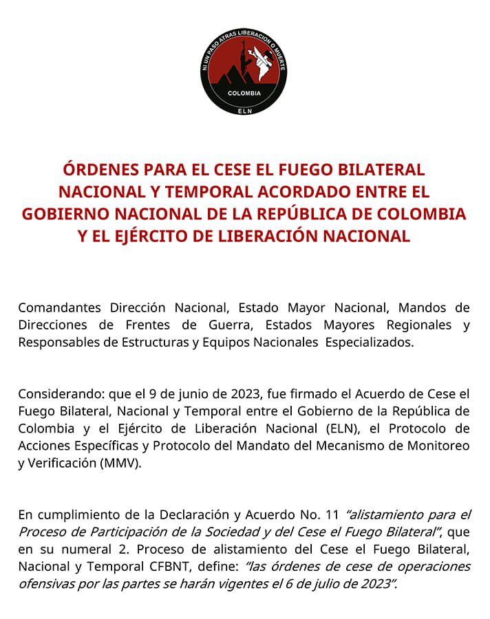 ELN confirmó el cese al fuego con la Fuerza Pública | Página10